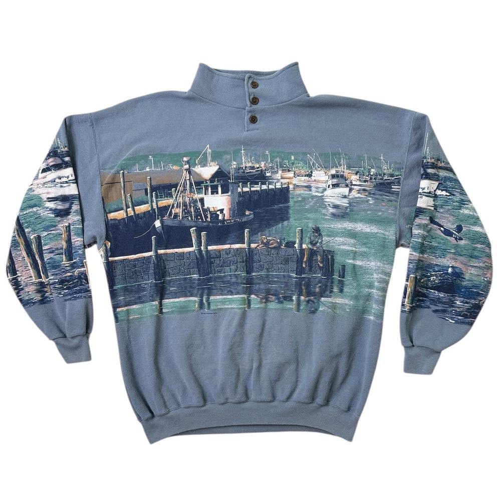 Vintage Art Unlimited Sportswear Harbor Scene Sweatshirt XL Blue Made in‎ USA